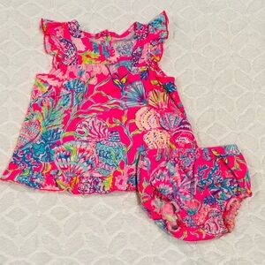 Lilly Pulitzer Vibrant Pink Floral Baby Dress and Bloomers